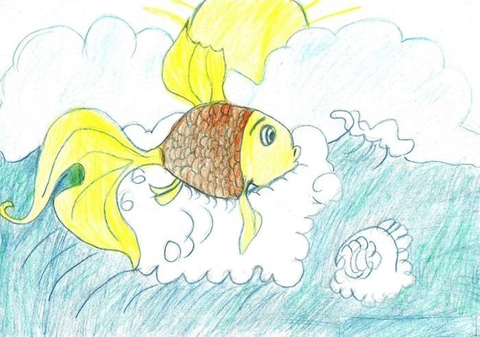 Золотая рыбка рисунок легкий детский фото